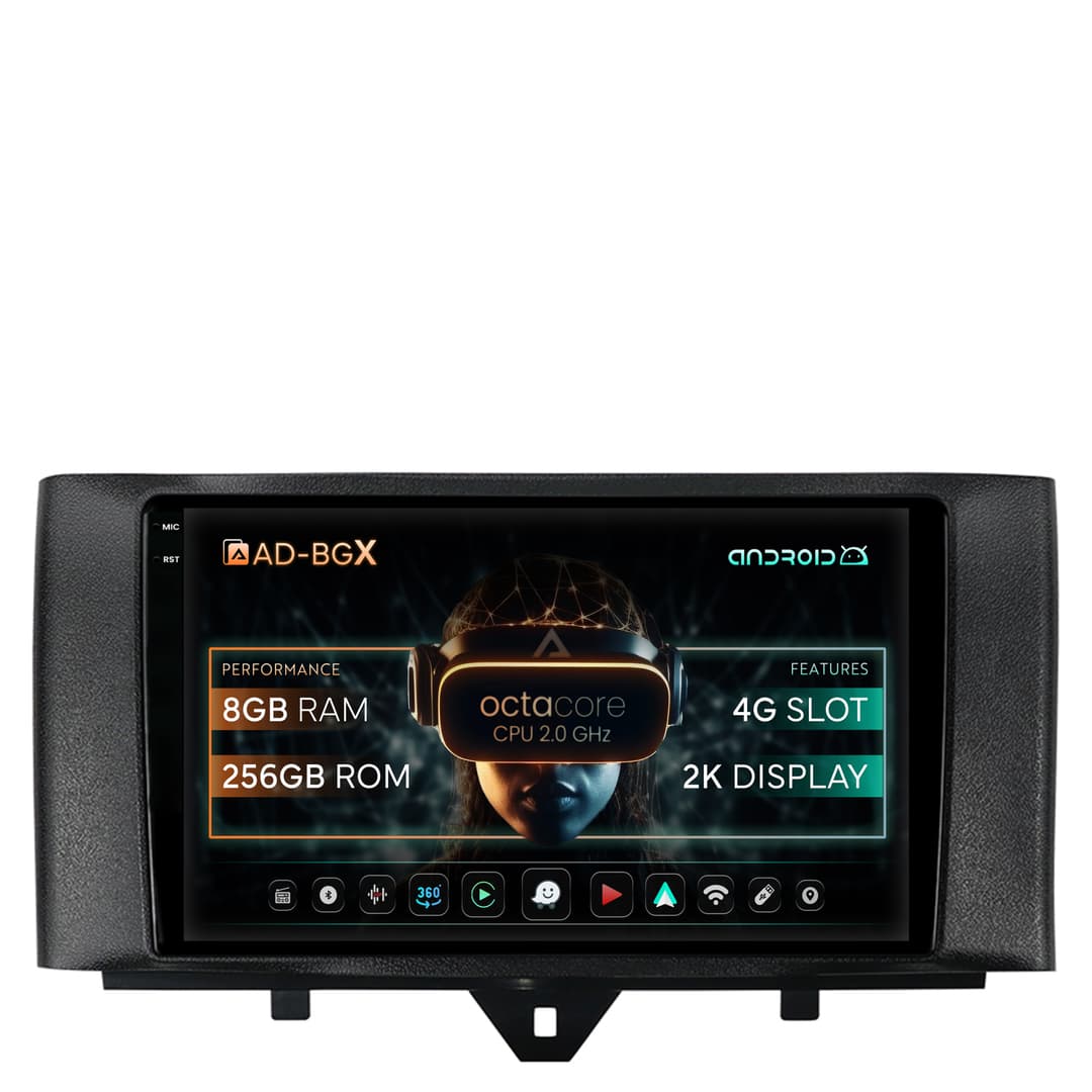 Navigatie Smart Fortwo (2010-2015), Android, X-Octacore 8GB RAM + 256GB ROM, 9.5 Inch - AD-BGX9008+AD-BGRKIT409