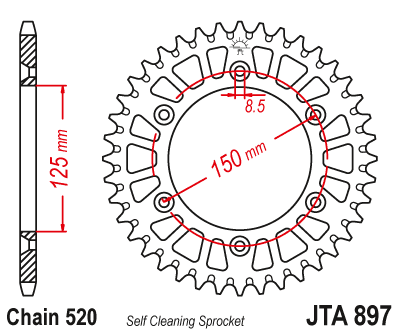 JT - Foaie (spate) Aluminiu JTA897, 52 dinti - KTM Duke LC4 EGSE