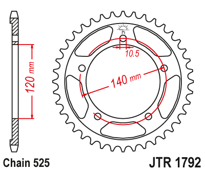 JT - Foaie (spate) JTR1792, 45 dinti - GSX-R600 01 750 06 Tri TT600