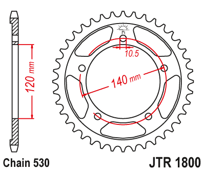 JT - Foaie (spate) JTR1800, 45 dinti - GSF1200 Bandit 06 ABS 06