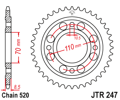 JT - Foaie (spate) JTR247, 36 dinti - CB400NB C, CM400T 4-Loch 520