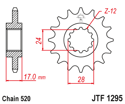 JT - Pinion (fata) JTF1295, 14 dinti - CBR600F - 98 Kette520