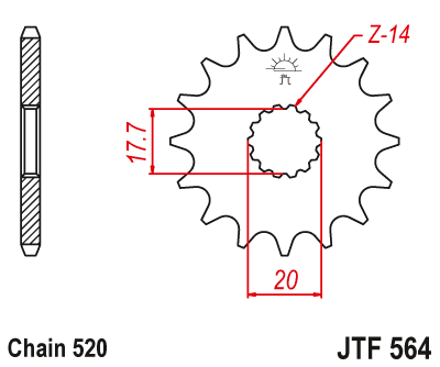 JT - Pinion (fata) JTF564, 13 dinti - YZ125 87-