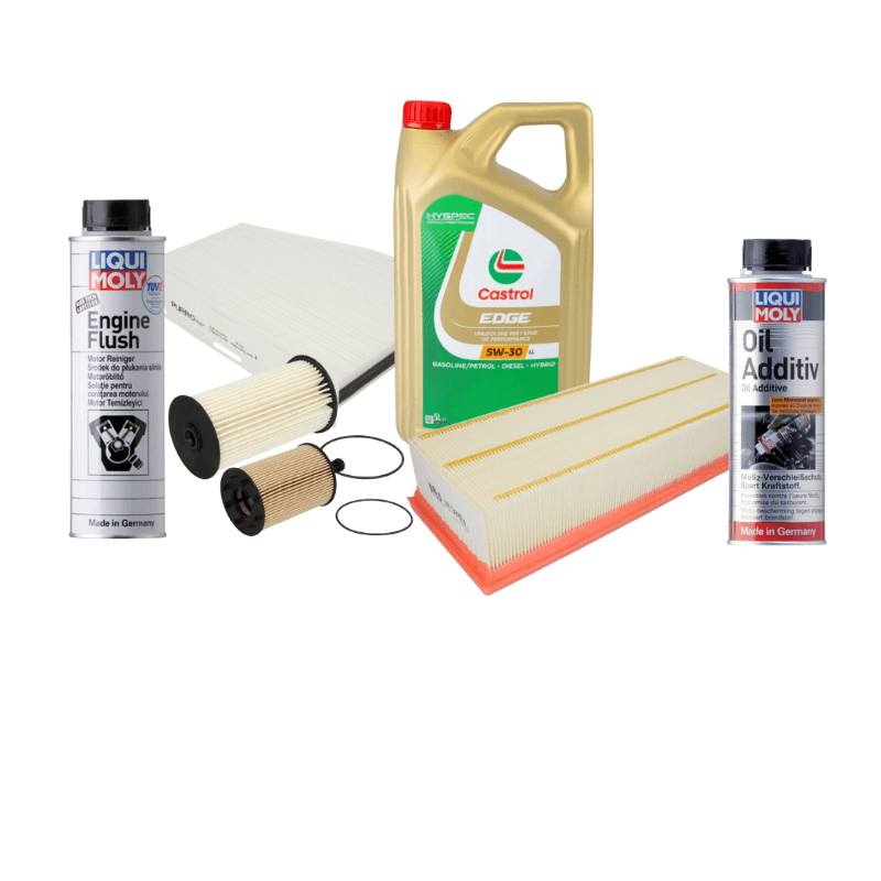 Pachet revizie BRONZE CASTROL 5W-30 + filtre + Engine Flush + Aditiv MoS2 pentru VAG 1.9 2.0 TDI
