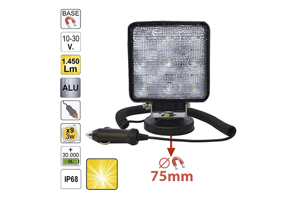 Proiector De Lucru Cu Led. Patrat. Lumina Difuza. Baza Magnetica Jbm