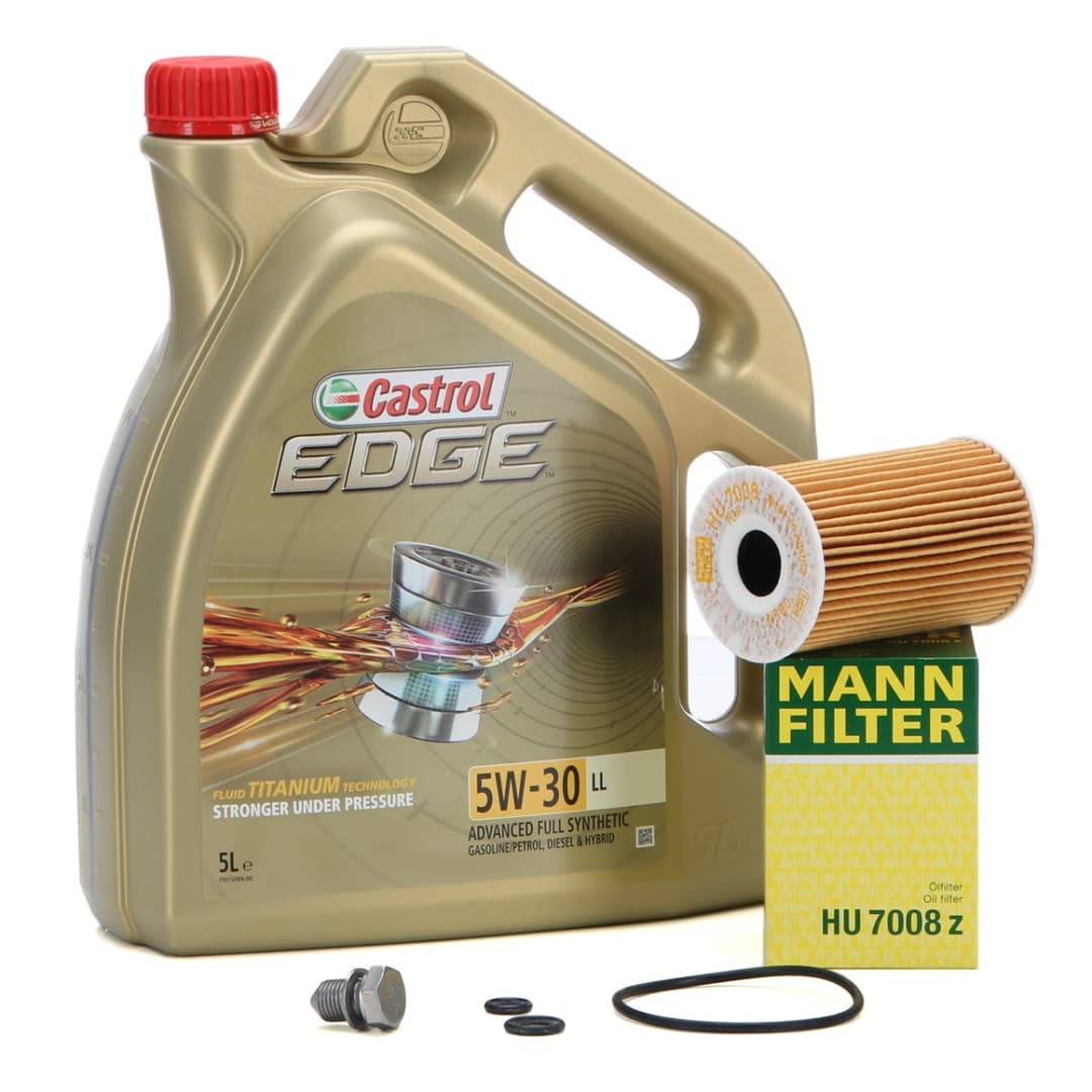 Set Ulei Motor Castrol Edge LL 5W-30 5L + Filtru Ulei Mann Filter HU7008Z + Buson Golire Baie Ulei Oe Volkswagen Transporter T6 2016 N90813202