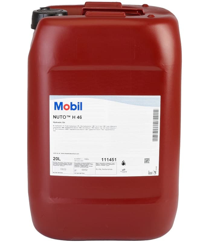 Ulei hidraulic MOBIL Nuto H 46 111451, volum 20 litri, DIN 51524-2: 2006-09, ISO L-HM (ISO 11158 97) DENISON HF-0 20L