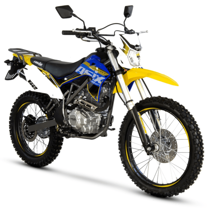 Motocicleta Cross Enduro Asix XB72, 150cc, roti 19 16 , culoare galben albastru, pornire electric picior