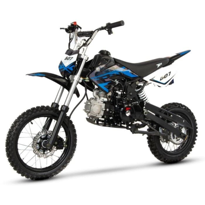 Motocicleta Cross Enduro copii 4T XTR 607M, 125cc, roti 14 12, pornire electromotor, schimbator viteze, culoare negru albastru