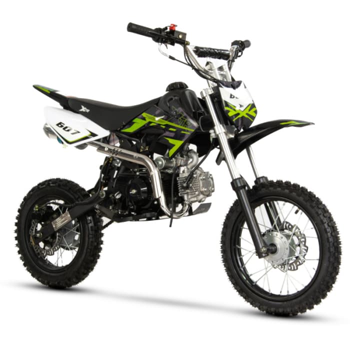 Motocicleta Cross Enduro copii 4T XTR 607M, 125cc, roti 14 12, pornire pedala starter, pedala schimbator, culoare negru verde