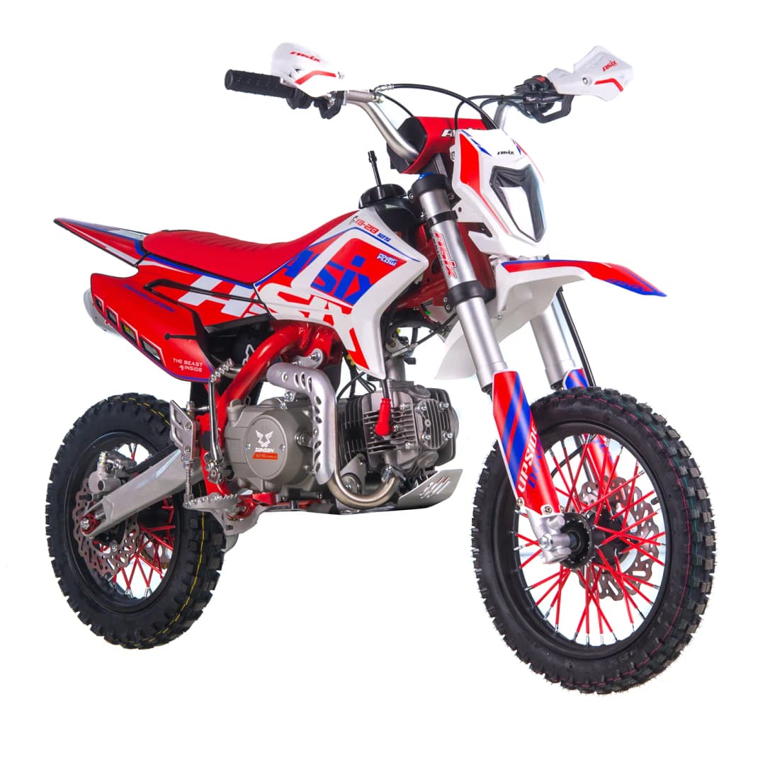 Motocicleta Enduro Cross Asix XB28 125cc, 4T, roti 14 12 , cu far, pornire electromotor, culoare rosu albastru