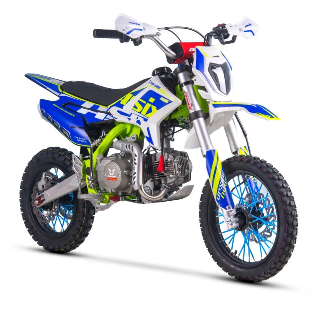 Motocicleta Enduro Cross Asix XB28 110cc,roti 14 12, automat, pornire electrica, far, culoare lime albastru