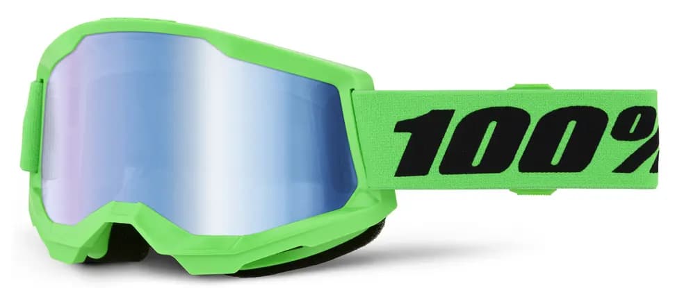 Ochelari atv cross 100% Strata 2 Neon Green, lentila oglinda albastra