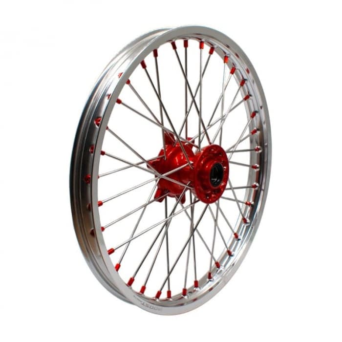 Roata completa fata cross 300cc, 21 inch x 1.60 latime, din aluminiu, Boost Parts Racing, nipluri si butuc portocaliu