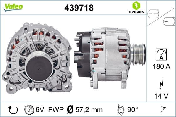 Alternator (14V, 180A) potrivit SEAT ALHAMBRA; SKODA SUPERB II; VW CC B7, GOLF VI, PASSAT ALLTRACK B7, PASSAT B6, PASSAT B7, SHARAN 1.6D 2.0D 03.05-12.22
