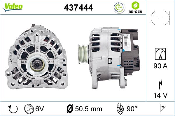 Alternator (14V, 90A) potrivit SEAT CORDOBA, IBIZA III, IBIZA IV, IBIZA IV SC, IBIZA IV ST, TOLEDO IV; SKODA FABIA I, FABIA I PRAKTIK, FABIA II, RAPID, ROOMSTER, ROOMSTER PRAKTIK 1.0-2.0 07.01-