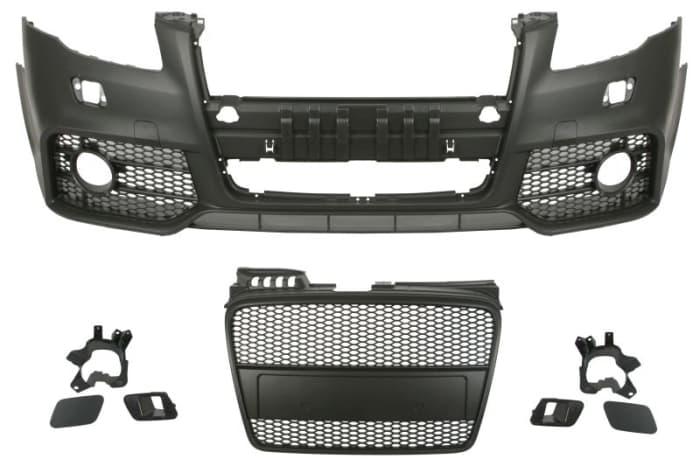 Bara Fata, RS Type, cu grilaje, cu gauri pentru lampa de ceata, cu gauri pentru spalator de faruri, negru grund potrivit AUDI A4 B6, A4 B7 11.04-06.08