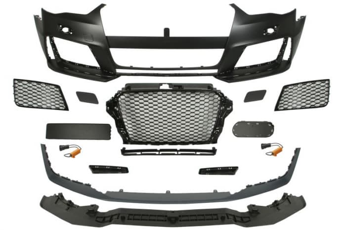 Bara fata tip RS, cu grile, cu locas spalator de faruri, negru lucios grunduit potrivit AUDI A3 Hatchback 2012-2016
