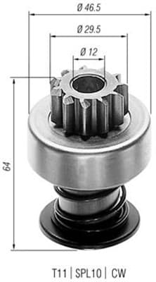 Bendix electromotor (numar dinti:11) FIAT ELBA, FIORINO, PREMIO, REGATA, RITMO, UNO; INNOCENTI ELBA; LANCIA BETA, BETA H.P.E., BETA SPIDER, DELTA I, PRISMA 1.1-2.0 intre 1973-2001