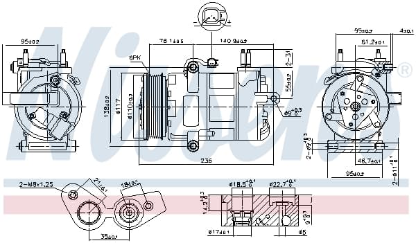 Compresor climatizare aer conditionat potrivit FORD TOURNEO CUSTOM V362, TRANSIT CUSTOM V362, TRANSIT V363 2.2D 04.12-