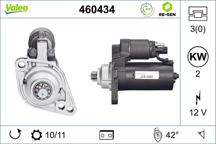 Electromotor (12V, 2kW, reconditionat) potrivit AUDI A3, TT; SEAT ALTEA, ALTEA XL, CORDOBA, IBIZA III, IBIZA IV, IBIZA IV SC, LEON, TOLEDO III; SKODA FABIA I, FABIA I PRAKTIK 1.4-2.0D 10.99-