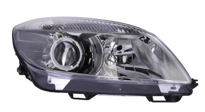 Far dreapta (H7, reglaj electric, cu motoras, fundal argintiu) SKODA FABIA II, ROOMSTER, ROOMSTER PRAKTIK