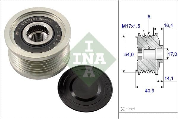 Fulie alternator ALFA ROMEO 159, BRERA, MITO, SPIDER; FIAT BRAVO II, CROMA, DOBLO, DUCATO, GRANDE PUNTO, IDEA, LINEA, PUNTO, PUNTO EVO, STILO; LANCIA DELTA III, MUSA; OPEL COMBO 1.4-2.0D dupa 2001