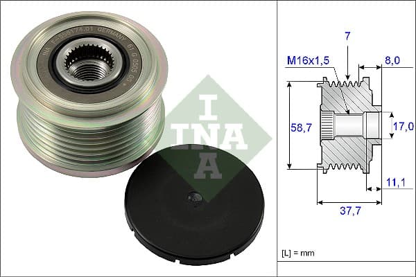Fulie alternator FORD RANGER, TRANSIT, TRANSIT TOURNEO, TRANSIT V363; LAND ROVER DEFENDER; TOYOTA HILUX VII, HILUX VIII, LAND CRUISER 90 2.2D-3.2D dupa 2000