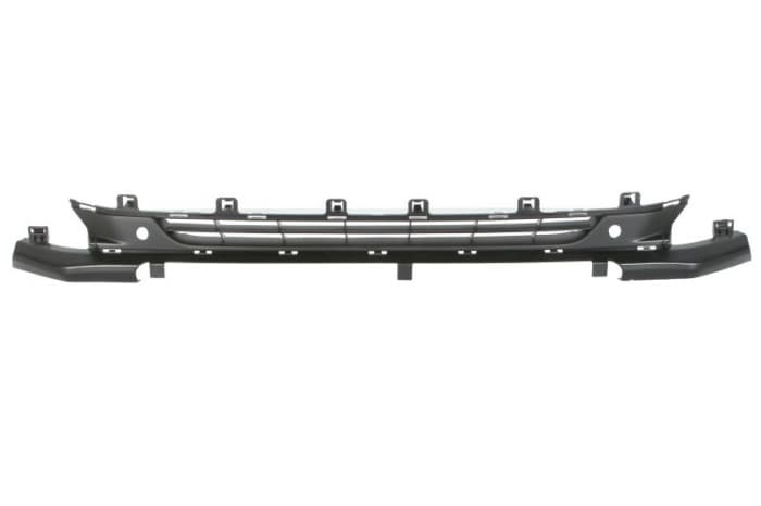 Grila bara fata (Inferior Mijloc, cu gauri pentru senzorii de parcare, plastic, negru) potrivit PEUGEOT 208 I, 208 HATCHBACK 03.12-12.19 02.15-