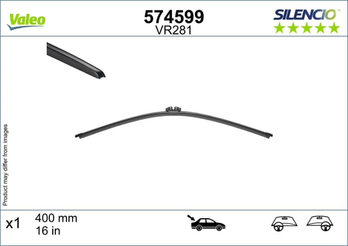 Lama stergator spate (1buc) Silencio 400mm potrivit VOLVO C30; BMW X7 (G07); CITROEN C5 II; OPEL VECTRA C GTS; SKODA FABIA II, OCTAVIA II; VW MULTIVAN T5, TOURAN 08.02-