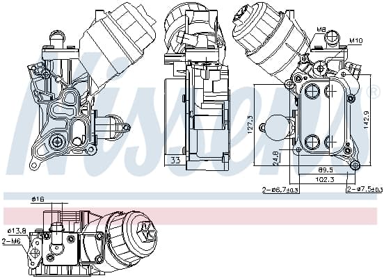 Radiator ulei termoflot cu carcasa filtru ulei potrivit ALFA ROMEO MITO; CHEVROLET AVEO; FIAT DOBLO, DOBLO CARGO, DOBLO MINIVAN, GRANDE PUNTO, IDEA, LINEA, PUNTO EVO, STRADA; LANCIA MUSA 1.3D 1.4 1.6D