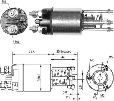 Solenoid electromotor potrivit FIAT 127, CINQUECENTO, FIORINO, PANDA, PANDA HATCHBACK, SEICENTO 600, UNO; LANCIA A 112; SEAT IBIZA I, MARBELLA 0.8 0.9 1.0 06.71-12.08