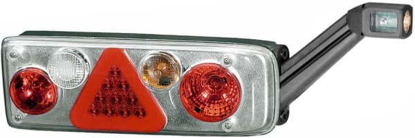 Tripla lampa spate EasyConn-II argintiu P 24V cu sticla neteda, triunghi reflector , cu lumini parcare LED, mufa 7 pini