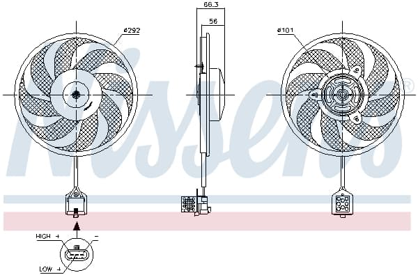 Ventilator radiator (cu carcasa) potrivit CHEVROLET CORSA; OPEL COMBO TOUR, COMBO MINIVAN, CORSA C, CORSA C HATCHBACK, TIGRA 1.3D 1.7D 08.00-