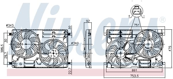 Ventilator radiator (cu carcasa) potrivit FORD C-MAX II, FOCUS III, FOCUS III HATCHBACK, FOCUS III KOMBI, GRAND C-MAX, KUGA II 1.5 1.5D 2.0D 02.11-02.20