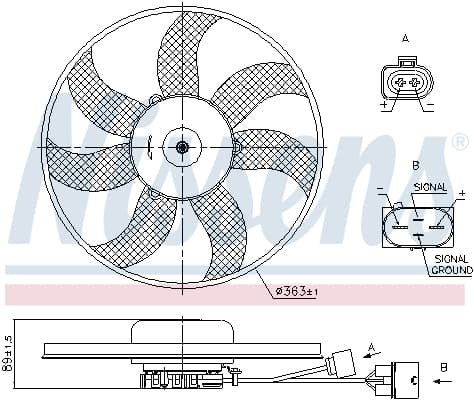 Ventilator radiator potrivit AUDI A1, A3; SEAT ALTEA, ALTEA XL, IBIZA IV, IBIZA IV SC, IBIZA IV ST, LEON, TOLEDO III; SKODA FABIA II, OCTAVIA I, OCTAVIA II, OCTAVIA III 1.2-3.6 08.00-