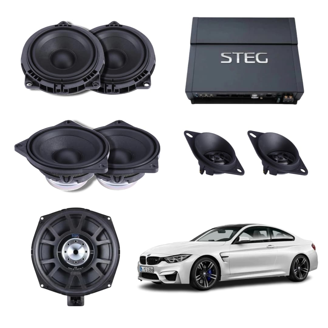 Pachet sistem audio Plug&Play Steg dedicat BMW Hifi BM45C BM4C + Amplificator Steg SDSP 6 + Conectica dedicata