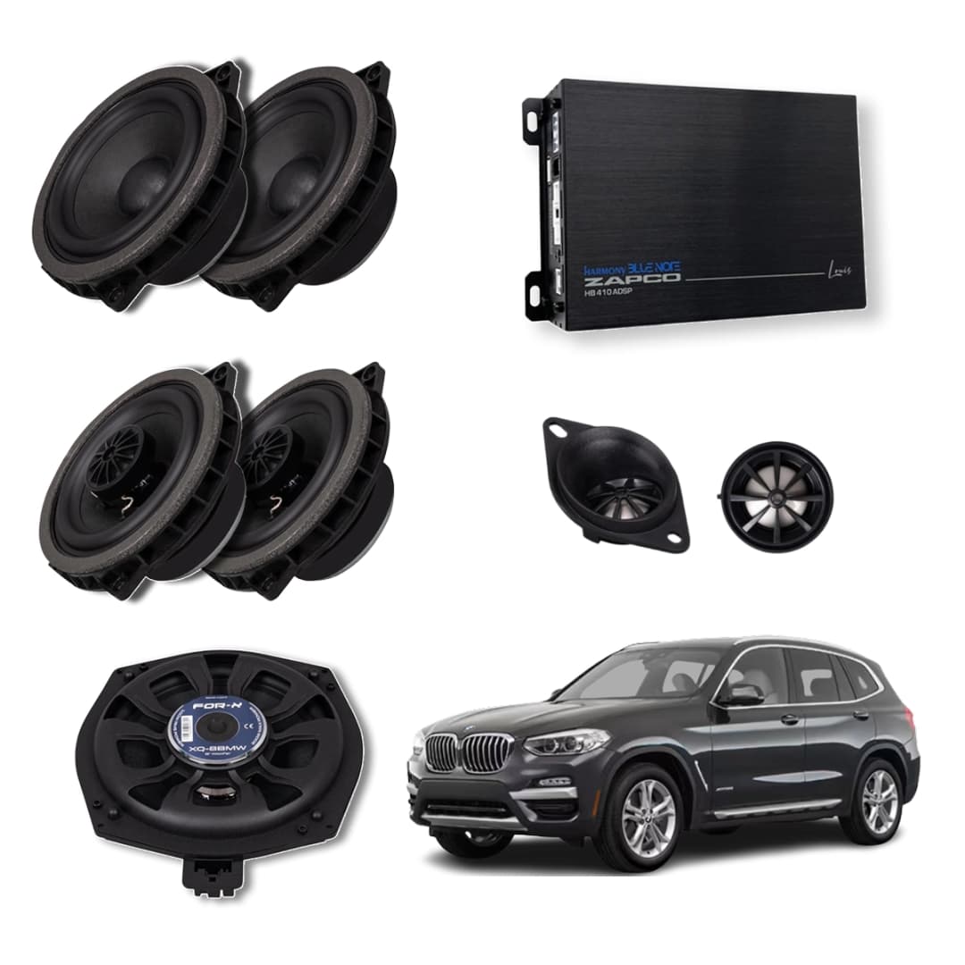 Pachet sistem audio Plug&Play For-X dedicat BMW Hifi XQ-45C XQ-452BMW + Amplificator Zapco HB 410 ADSP + Conectica dedicata