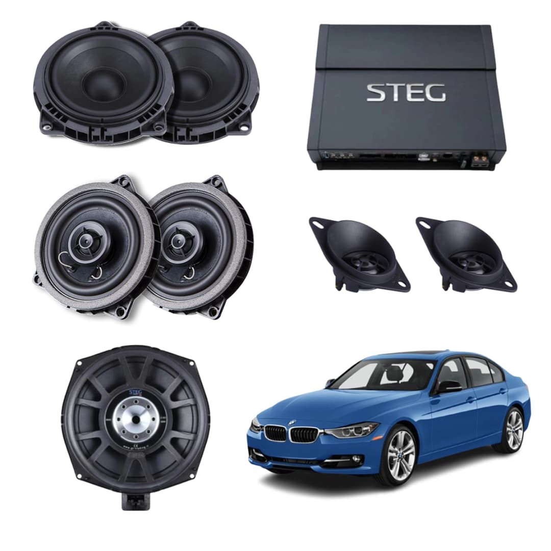 Pachet sistem audio Plug&Play Steg dedicat BMW Hifi BM45C BM4 + Amplificator Steg SDSP 6 + Conectica dedicata