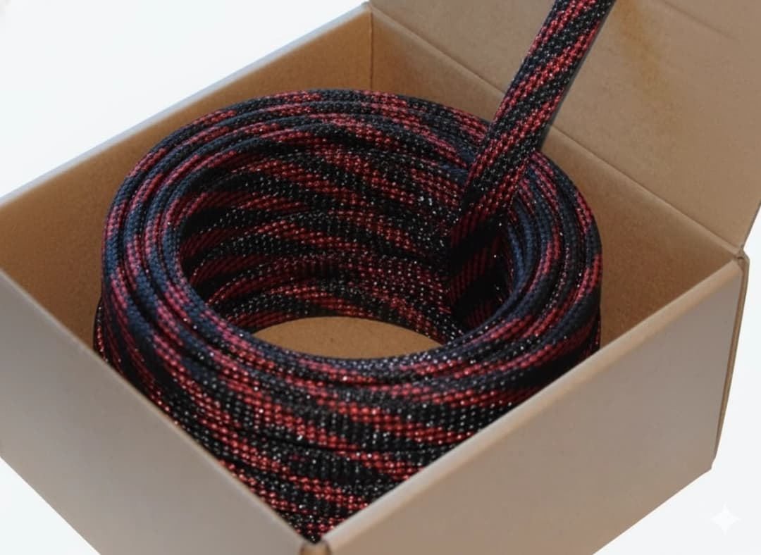 Four Connect 4-NS100M-BR6, Tresa Nylon Protectie Cablu Neagra-Rosie, 6/12 mm, Rola 100 m